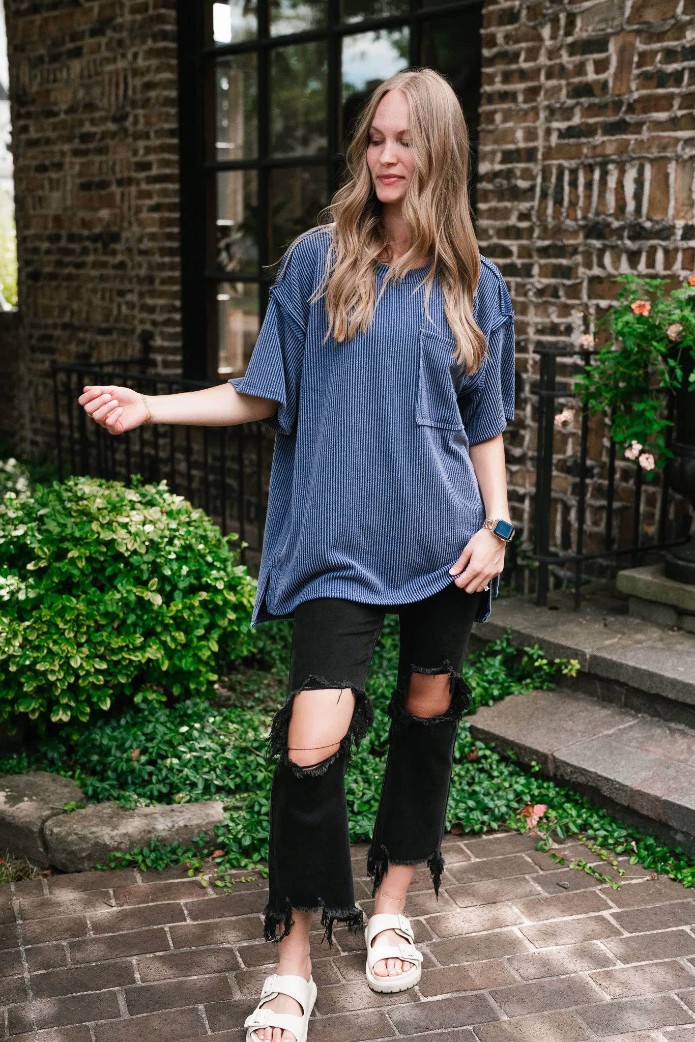 Forever Timeless Relaxed Ribbed Top- Navy