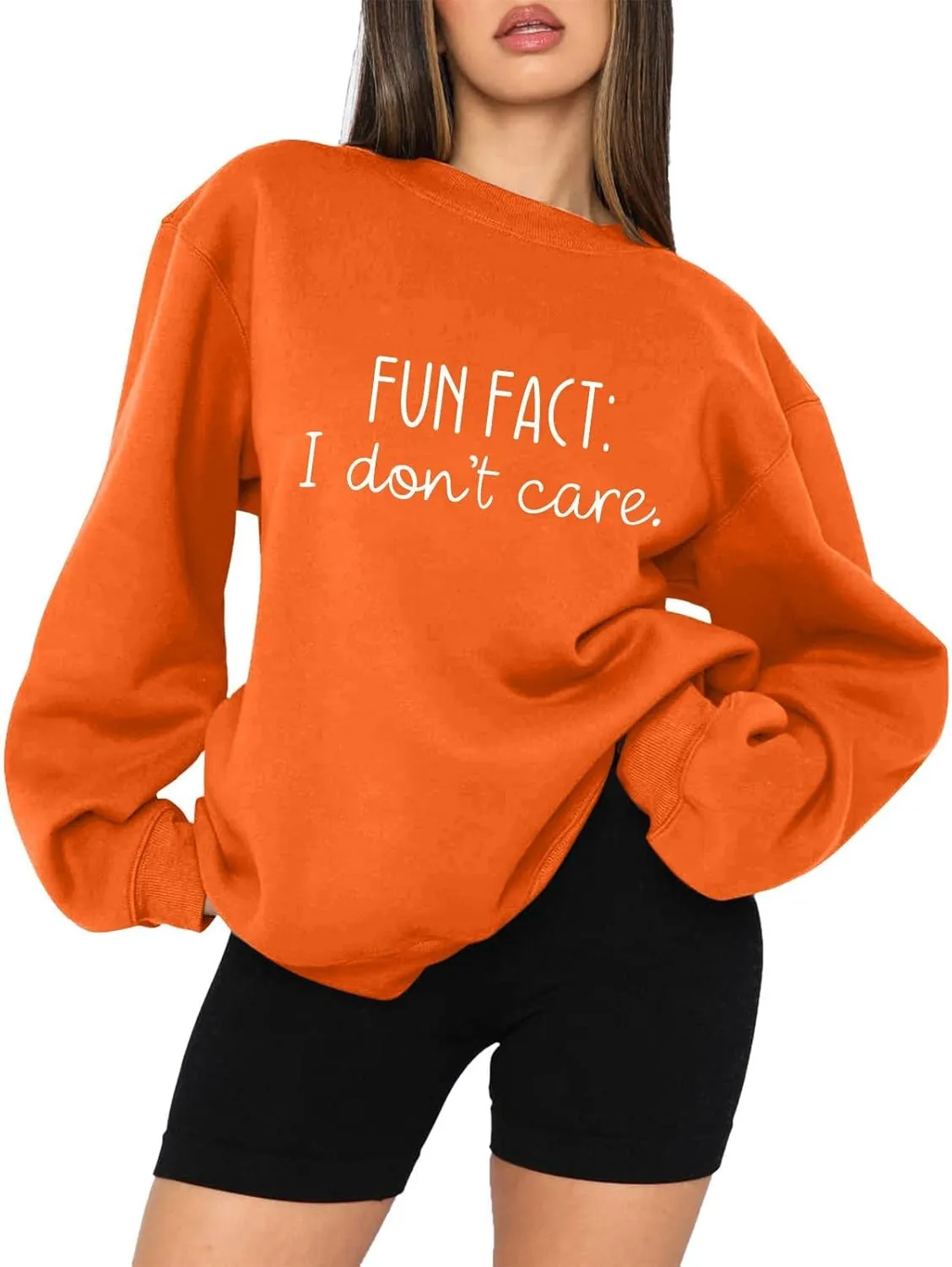 Fun Fact I Dont Care Oversized Sweatshirt for Women Crewneck Pullover Long Sleeve Top Word Cute Casual Jersey Y2k Crew Neck