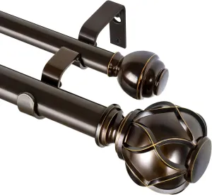 Heavy-Duty Telescoping Double Curtain Rod 66-120 Inch  Netted Texture Finials, 30lb Capacity, 6 Colors for Large Windows (54-115)
