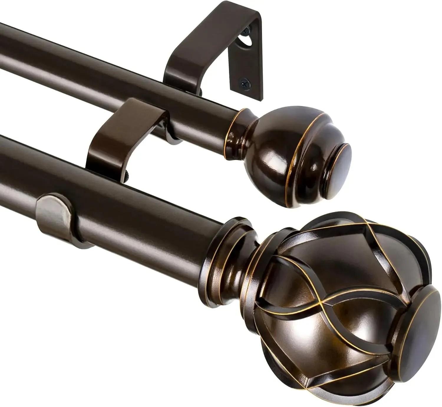 Heavy-Duty Telescoping Double Curtain Rod 66-120 Inch  Netted Texture Finials, 30lb Capacity, 6 Colors for Large Windows (54-115)