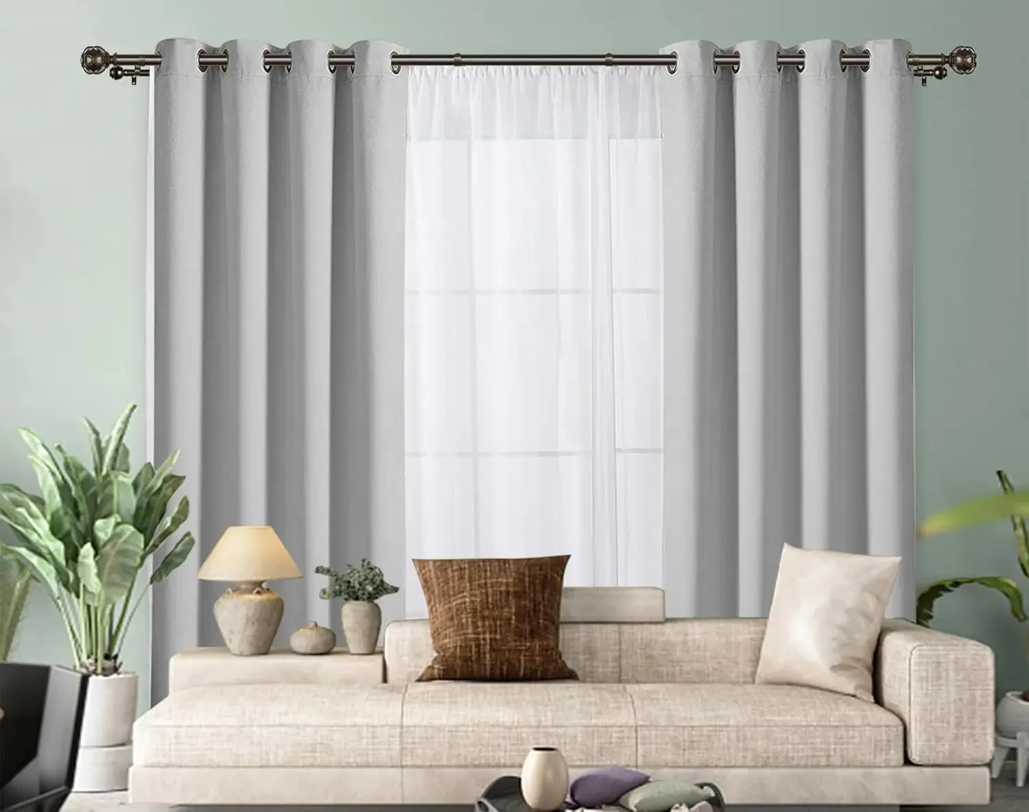 Heavy-Duty Telescoping Double Curtain Rod 66-120 Inch  Netted Texture Finials, 30lb Capacity, 6 Colors for Large Windows (54-115)