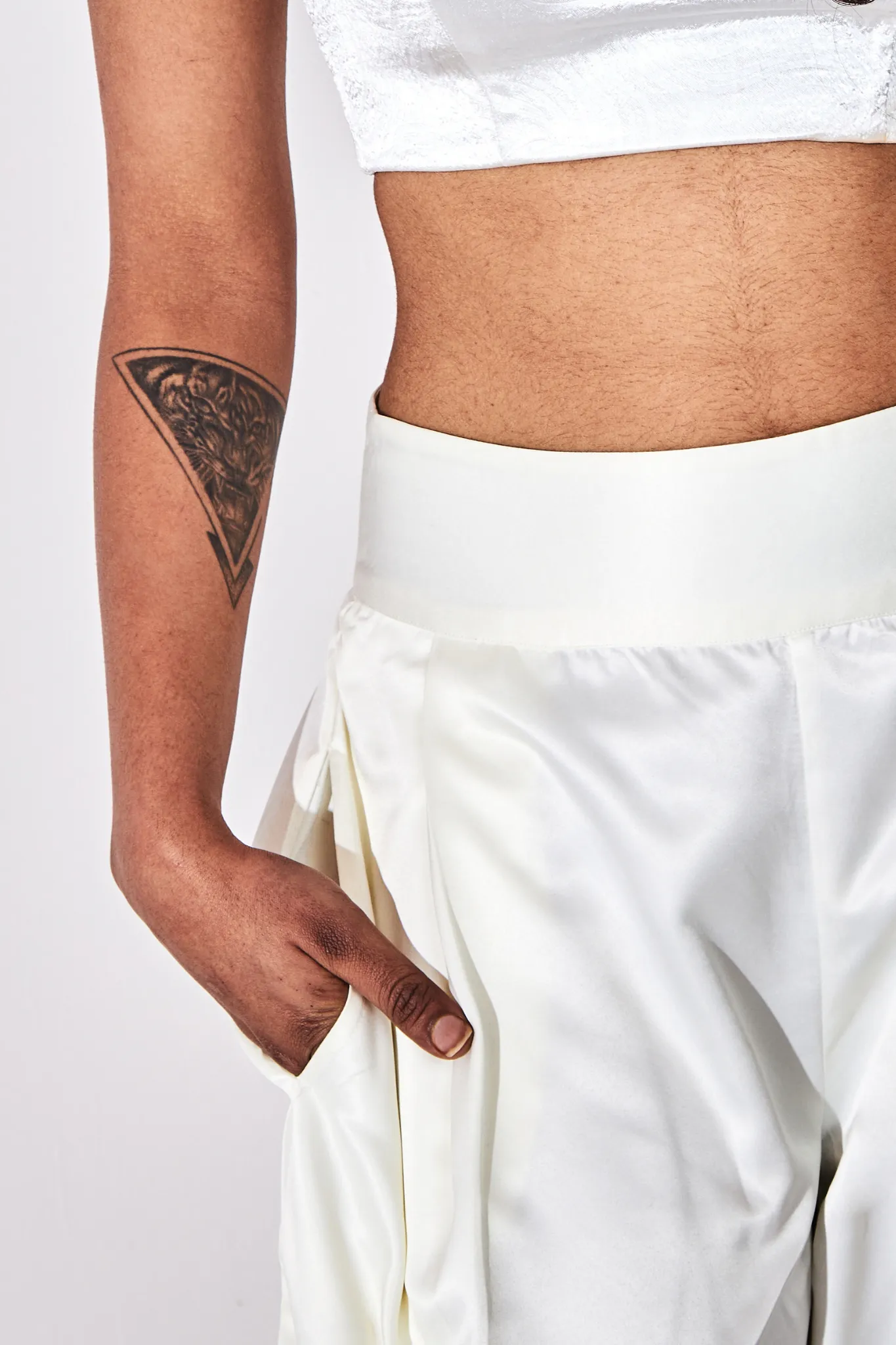 High Waisted Palazzo Trousers in Cream