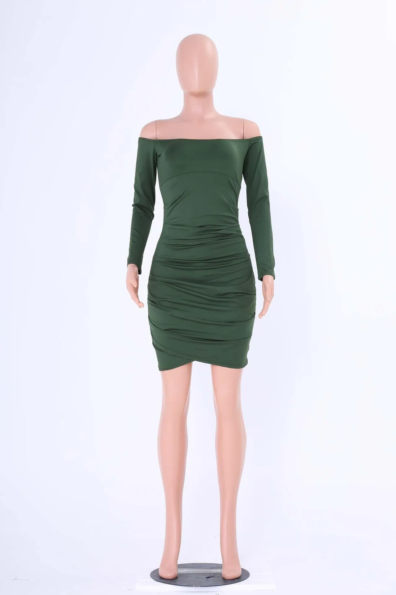 Irregular Hem Off Shoulder Long Sleeves Folding Short Dress
