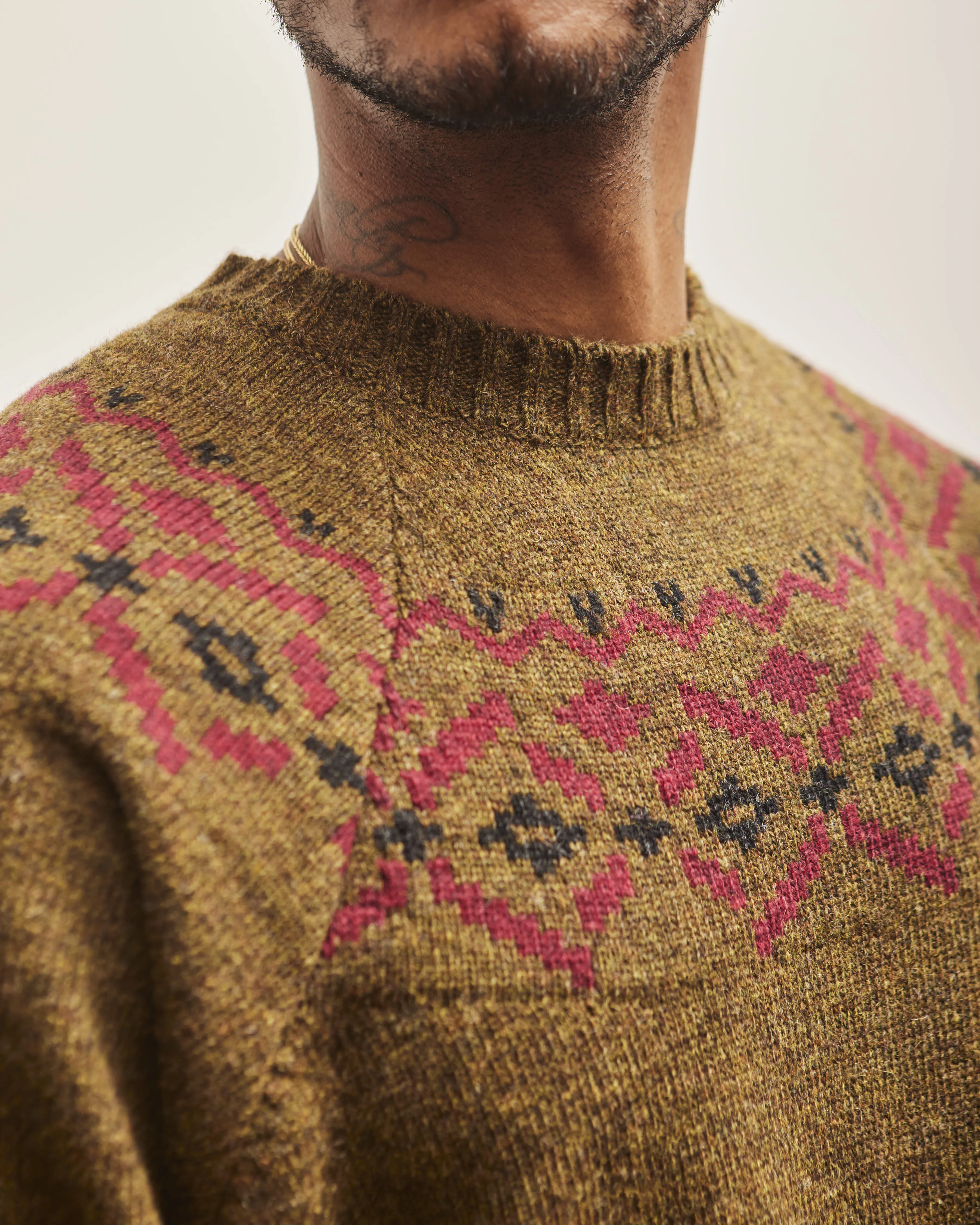 Kapital 5G Wool Elbow VIRGIN MARY Nordic Sweater, Khaki