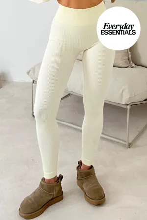 katy cream ribbed high waist leggings