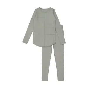 Kids' Ribbed Long Sleeve Pajama Set - Sage Green