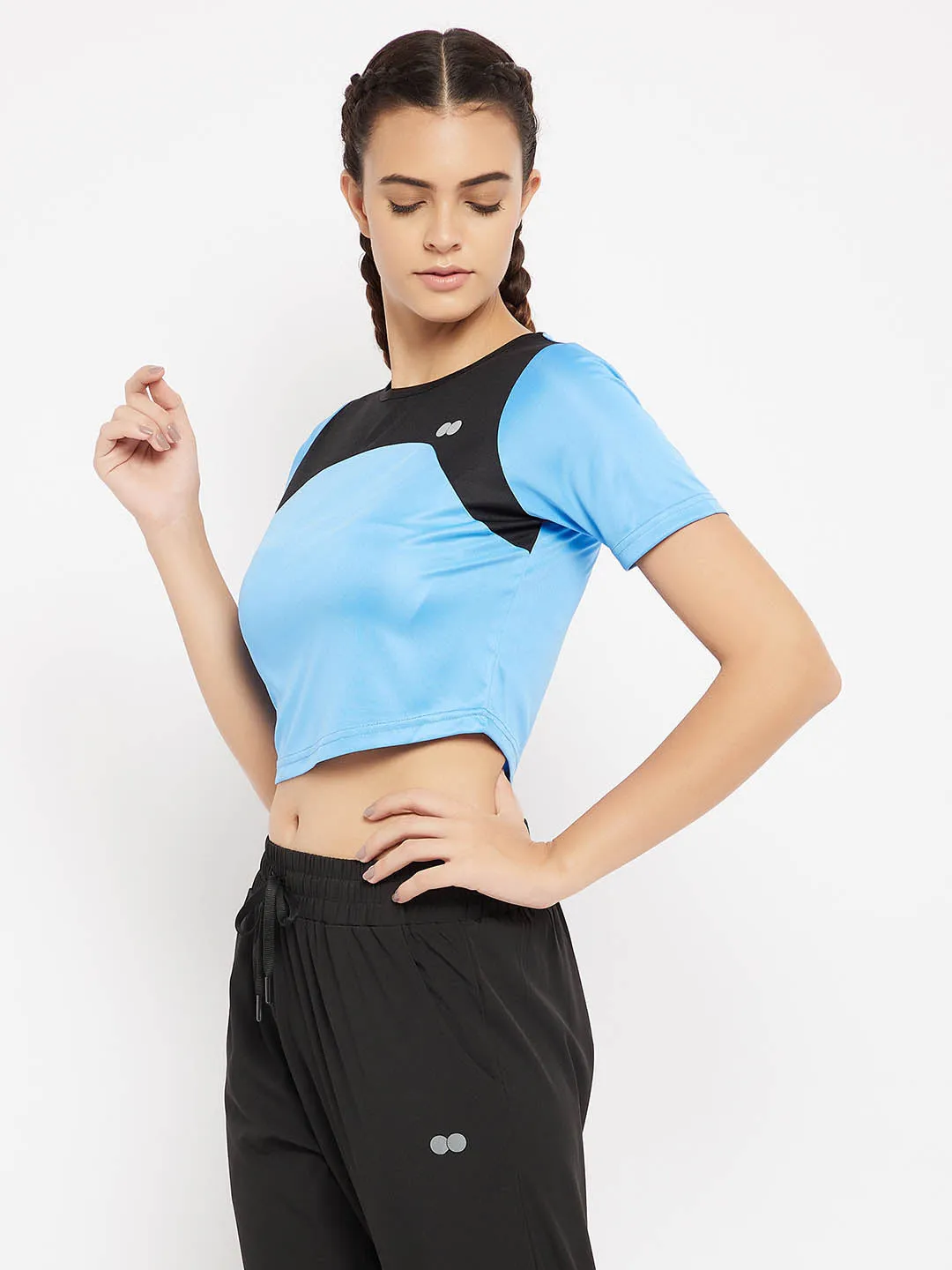 Light Blue Cropped T-Shirt With Yoke Panel