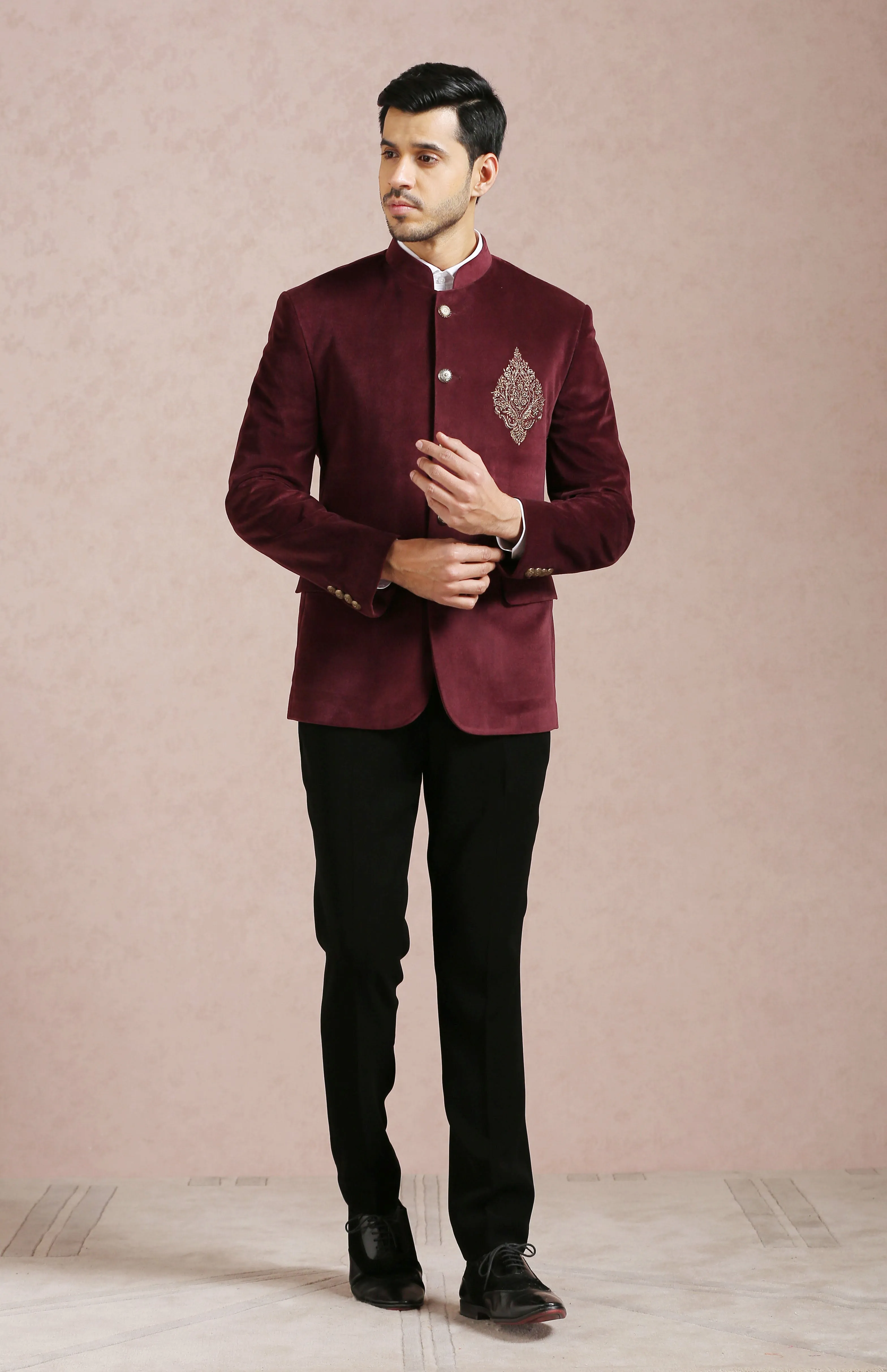 Maroon velvet bandhgala