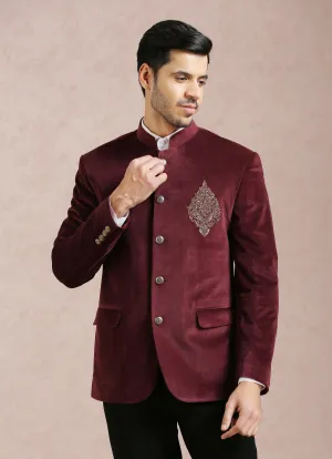 Maroon velvet bandhgala