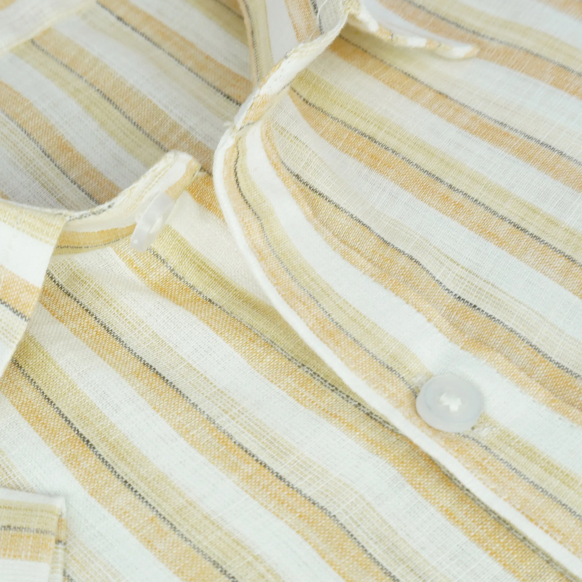 Men's Cotton Linen Striped Half Sleeves Shirt (Orange)