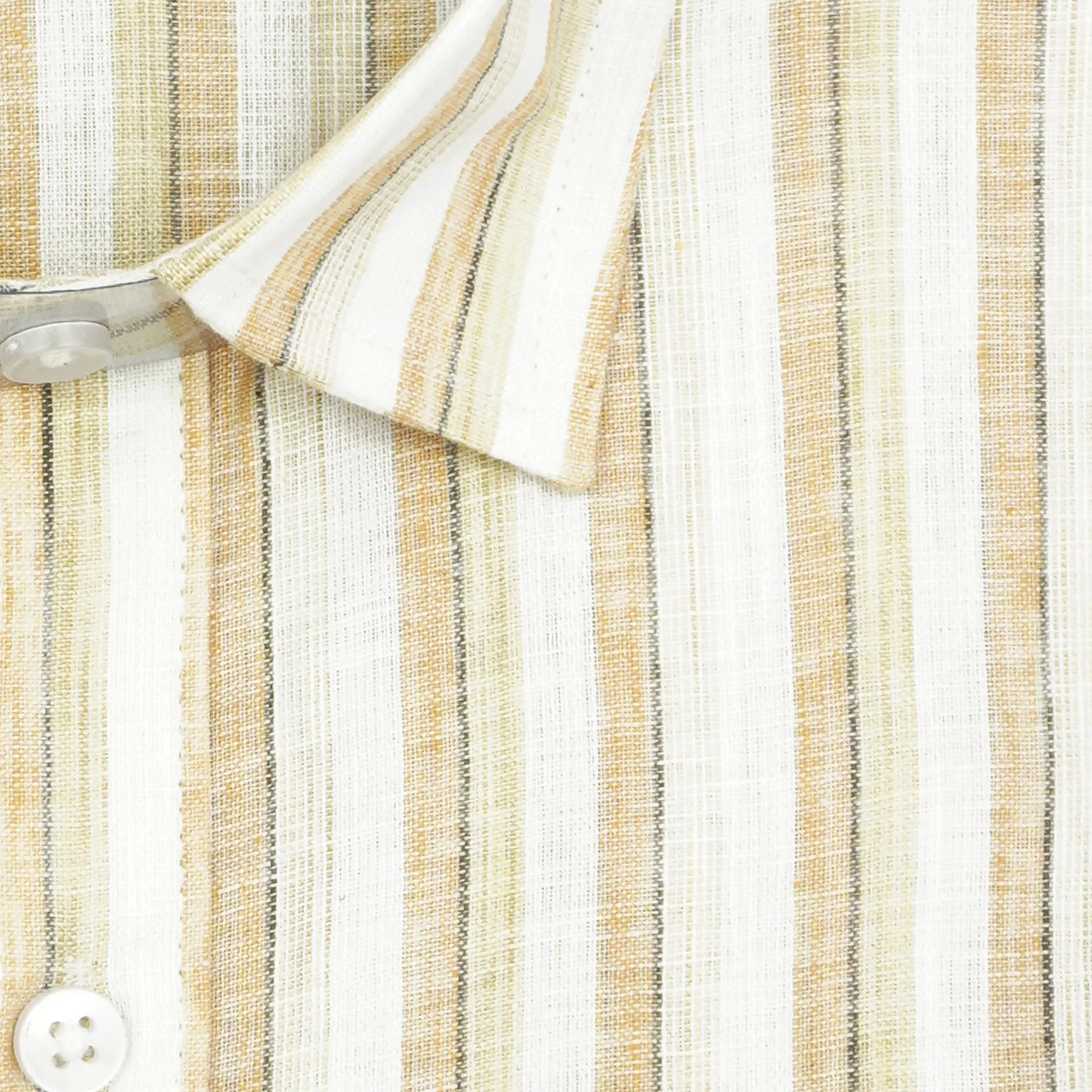 Men's Cotton Linen Striped Half Sleeves Shirt (Orange)