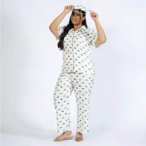 Off-White Palm Print Plus Size Rayon PJ Set
