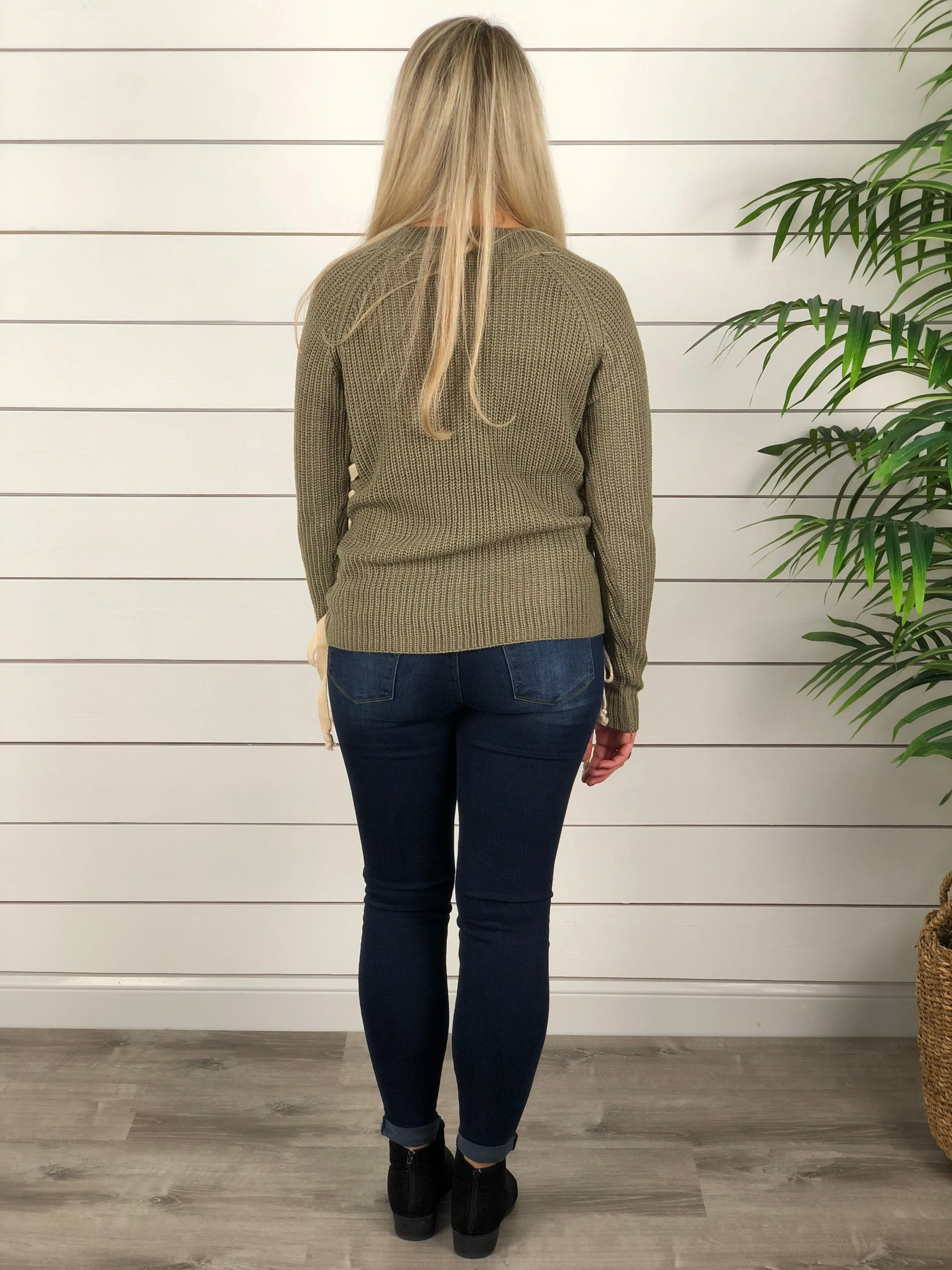 Olive Side Tie Sweater
