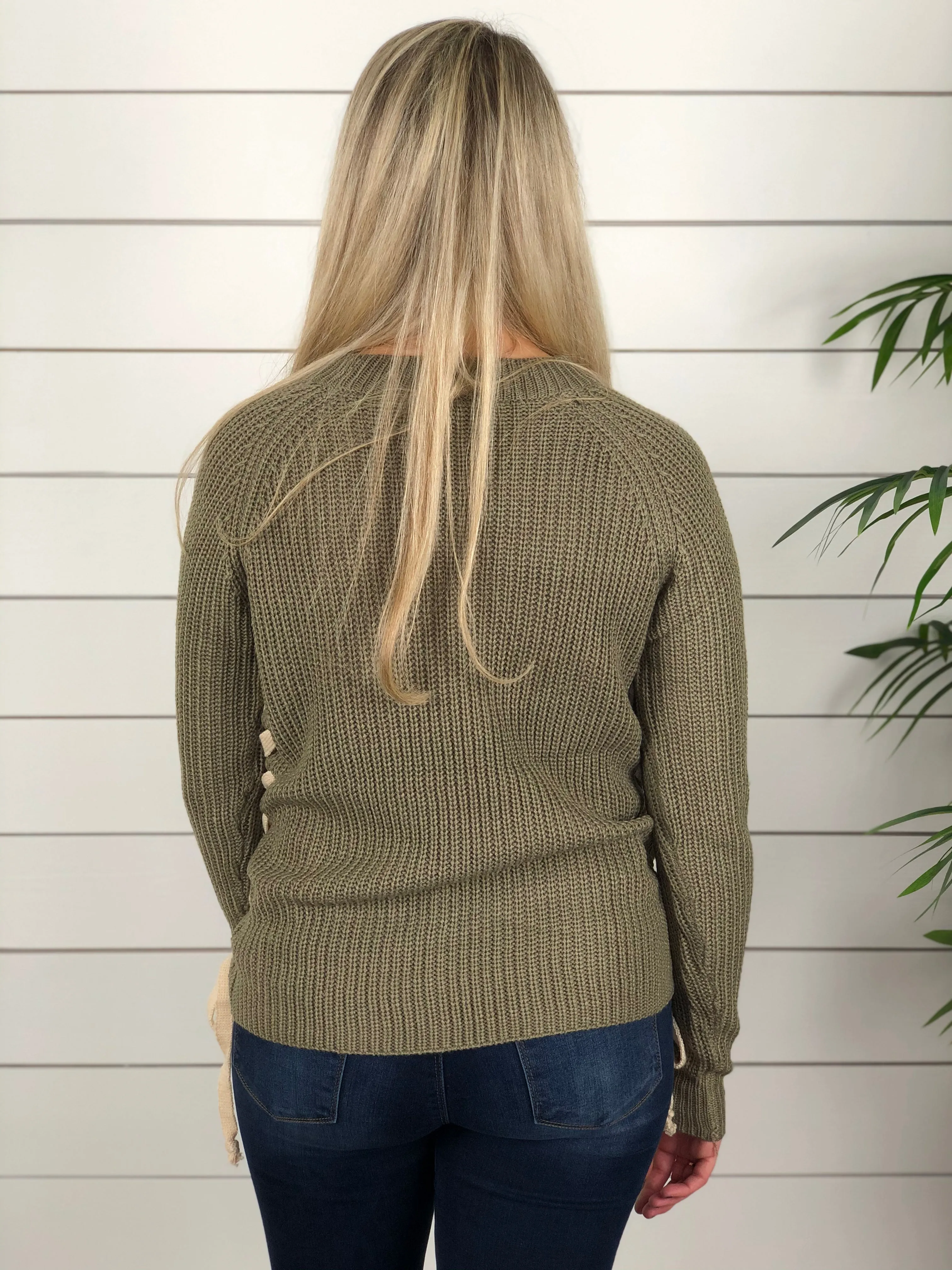 Olive Side Tie Sweater