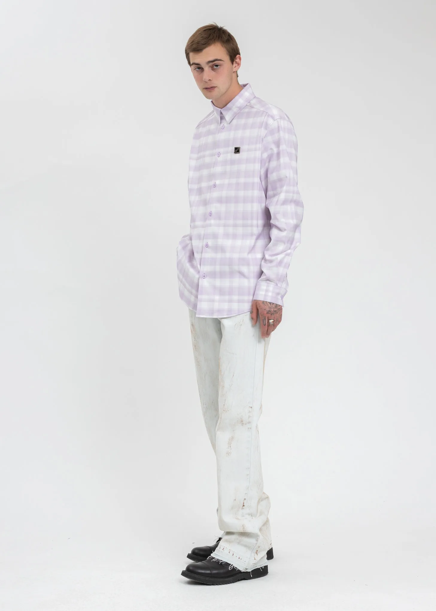 Pink Checked Logo Print Shirt