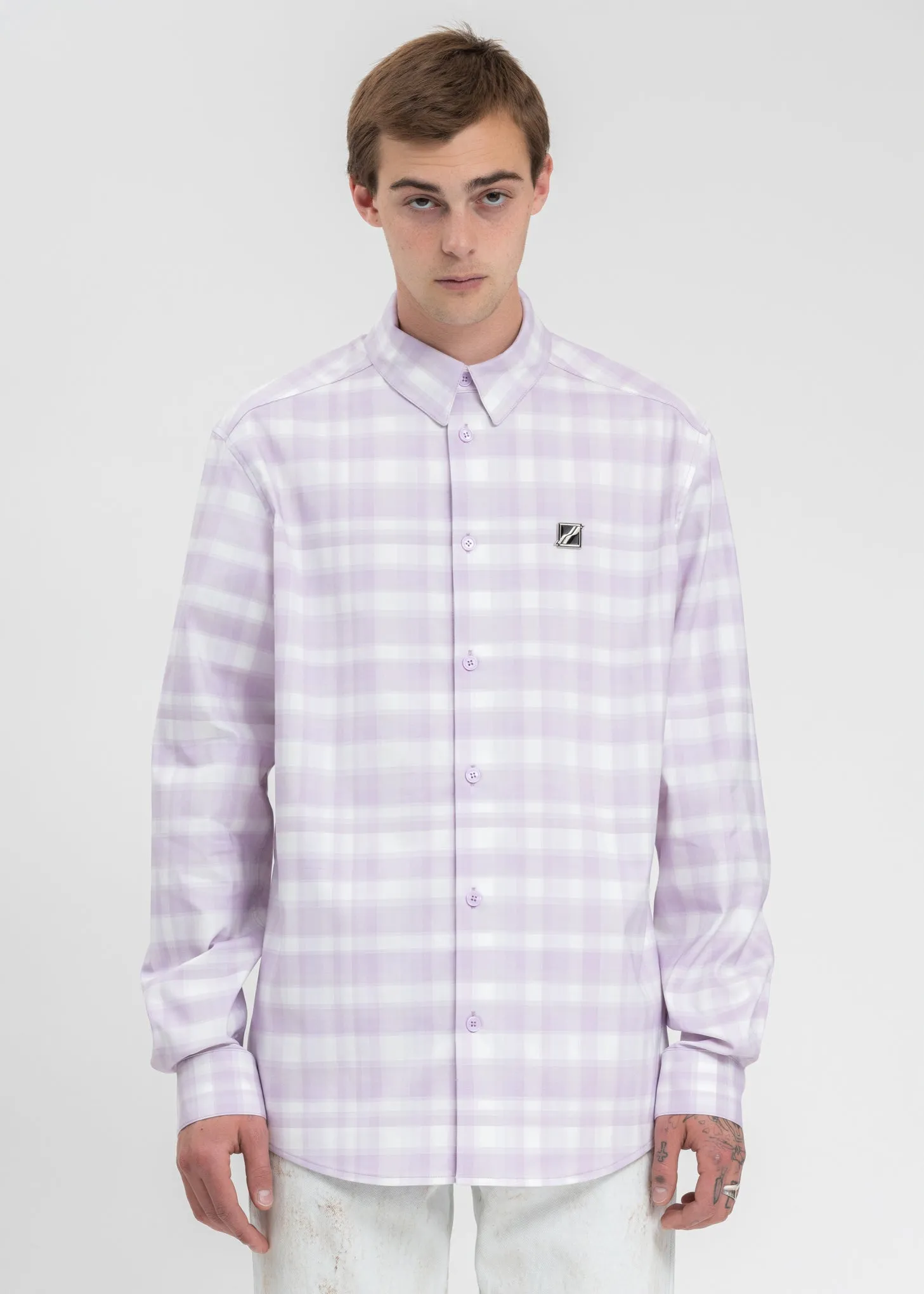 Pink Checked Logo Print Shirt