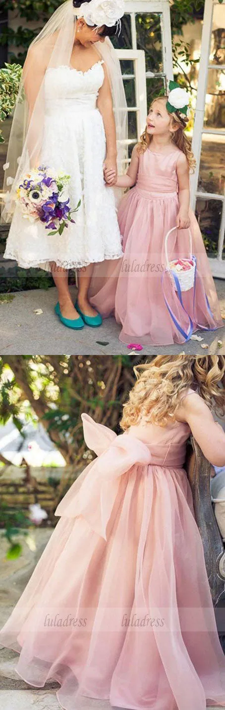 Pink Floor Length Flower Girl Dresses Children Birthday Dress Organza Kids Wedding Party Dresses