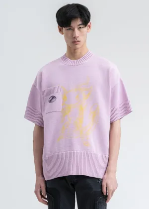 Pink Printed Short Sleeve Pocket Sweater