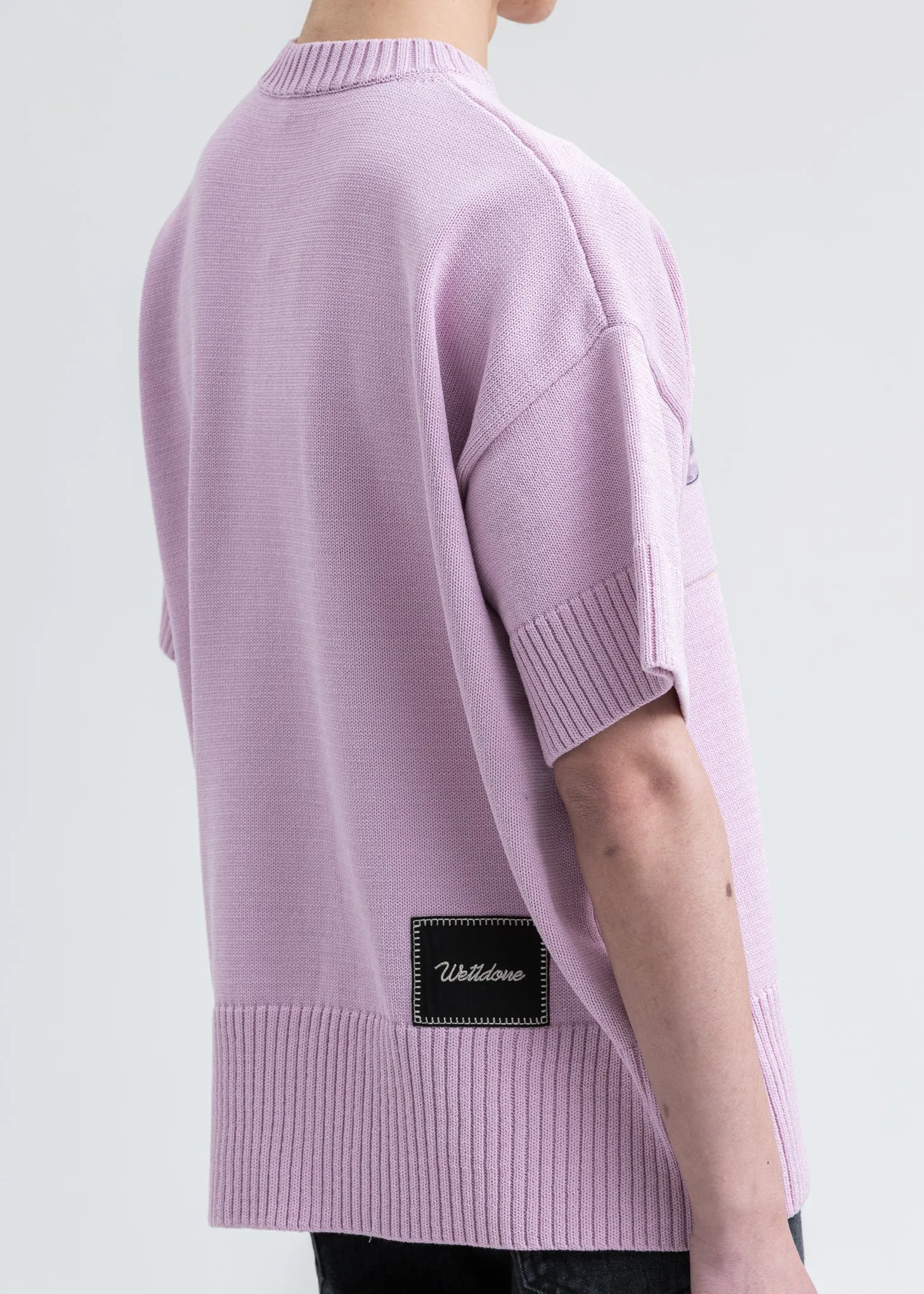 Pink Printed Short Sleeve Pocket Sweater