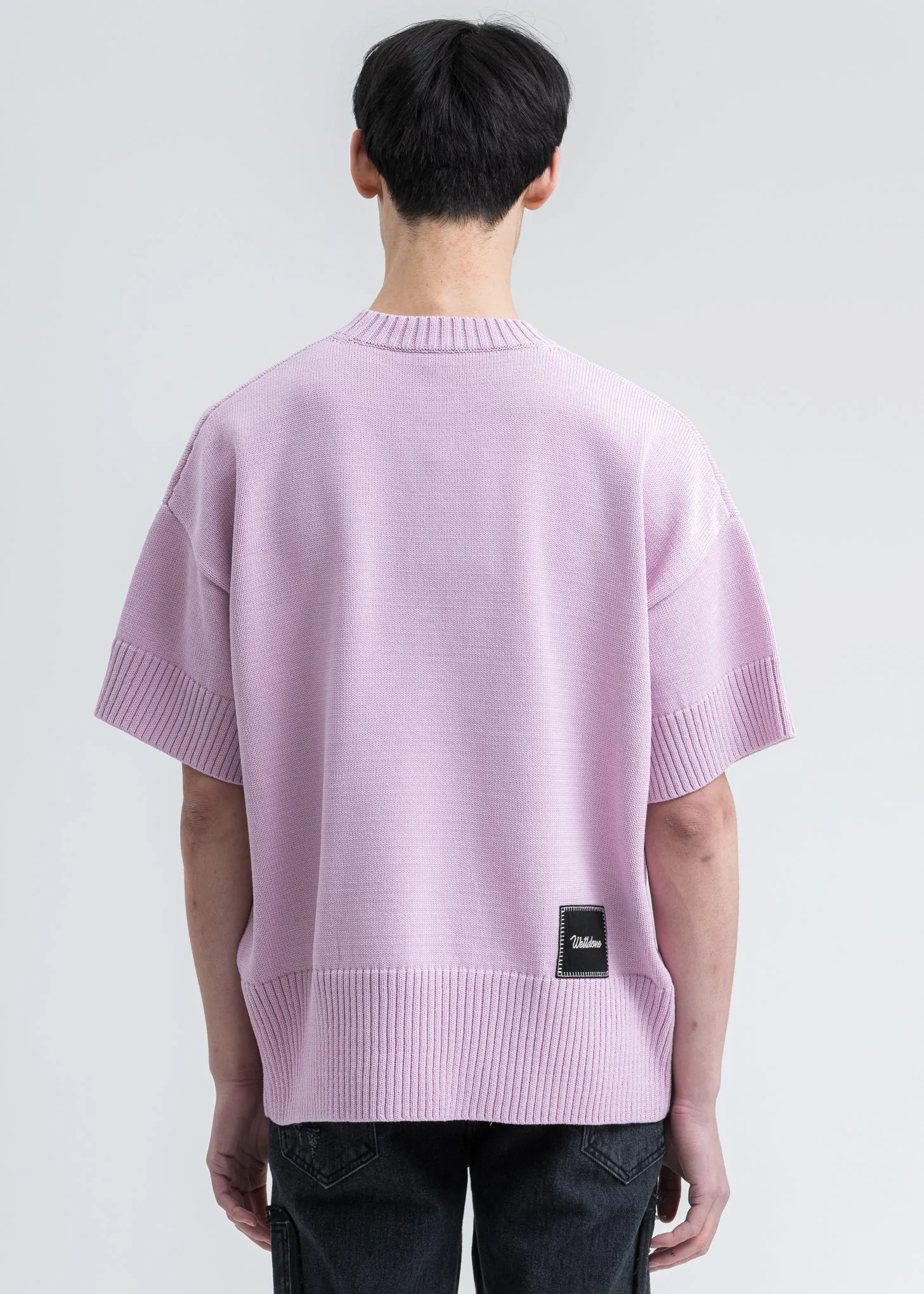 Pink Printed Short Sleeve Pocket Sweater