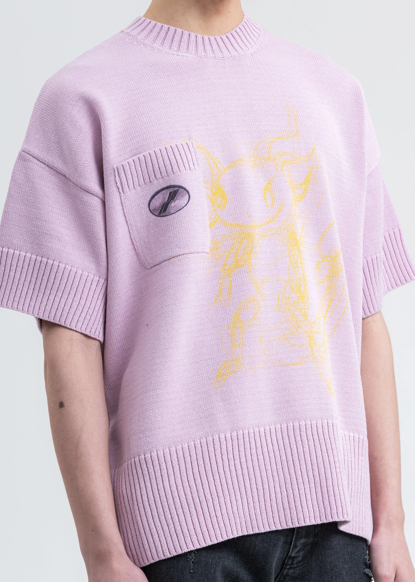 Pink Printed Short Sleeve Pocket Sweater