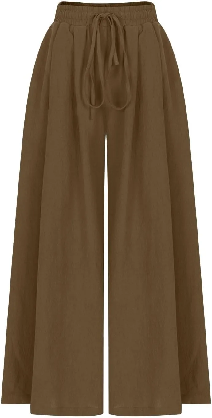 Plus Size Linen Pants for Women Wide Leg High Waist Cotton Linen Trousers, Breathable Wrinkle-Free Beach Vacation Wear