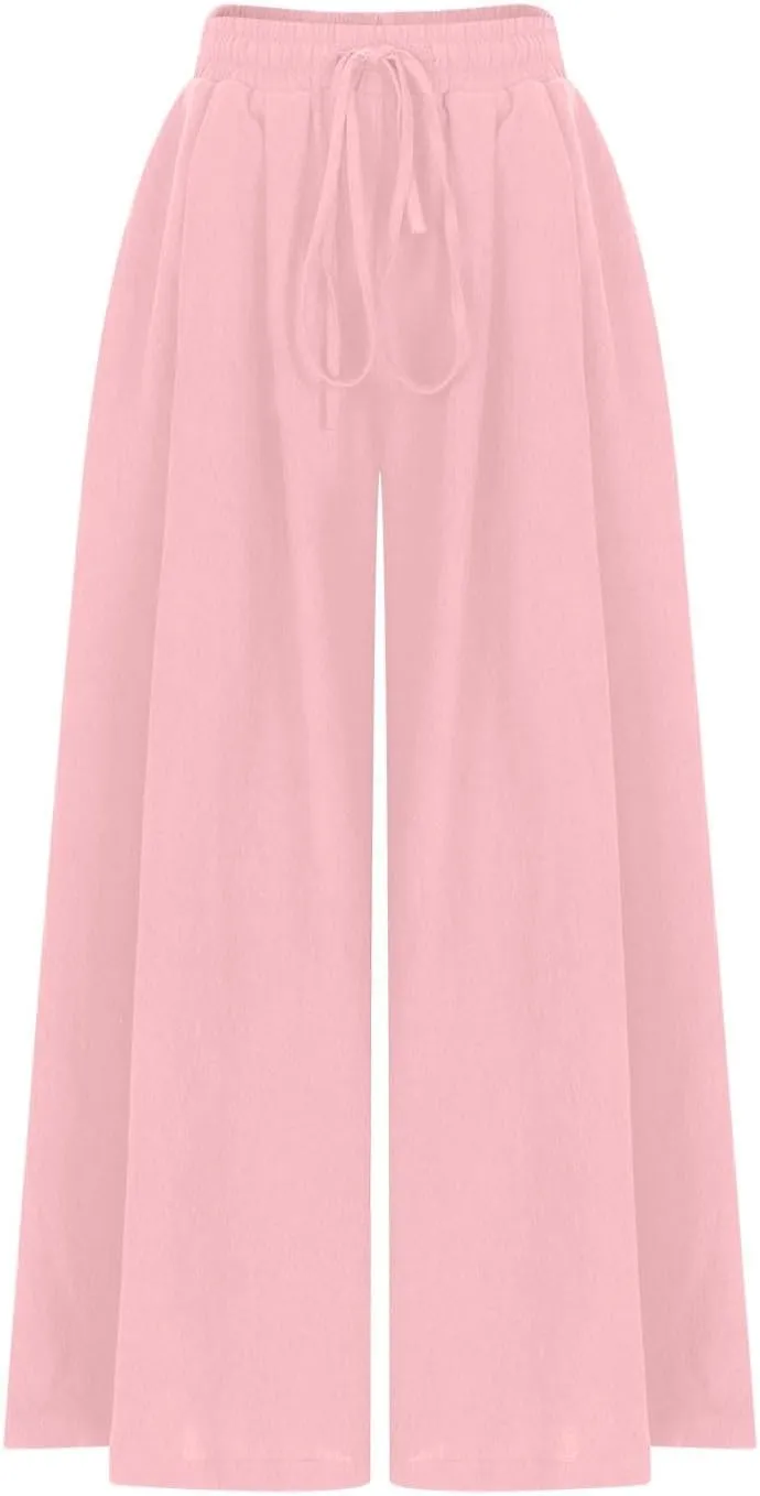 Plus Size Linen Pants for Women Wide Leg High Waist Cotton Linen Trousers, Breathable Wrinkle-Free Beach Vacation Wear