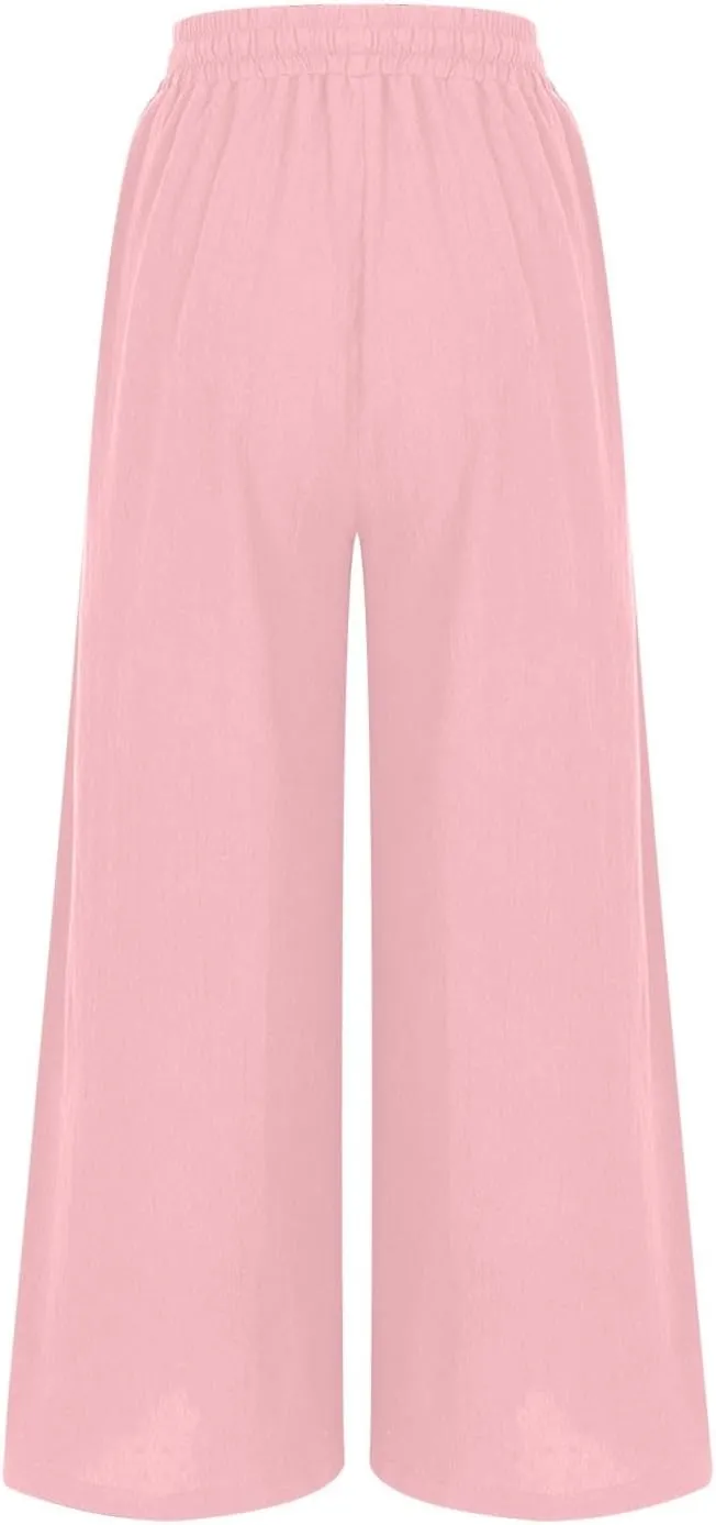 Plus Size Linen Pants for Women Wide Leg High Waist Cotton Linen Trousers, Breathable Wrinkle-Free Beach Vacation Wear