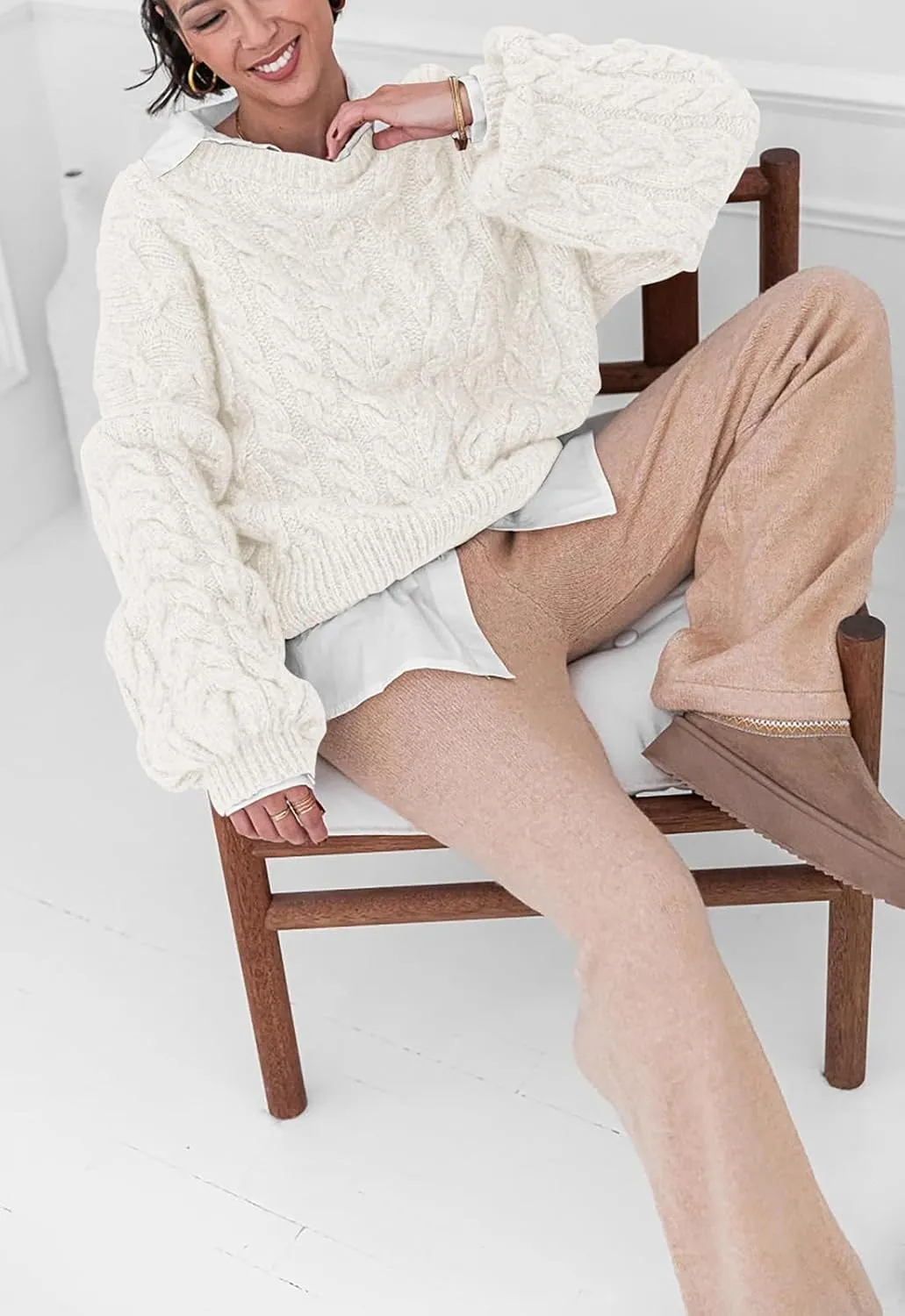 PRETTYGARDEN Womens Sweaters Spring 2025 Cable Knit Long Sleeve Crewneck Oversized Sweater Chunky Pullover Loose Outfits