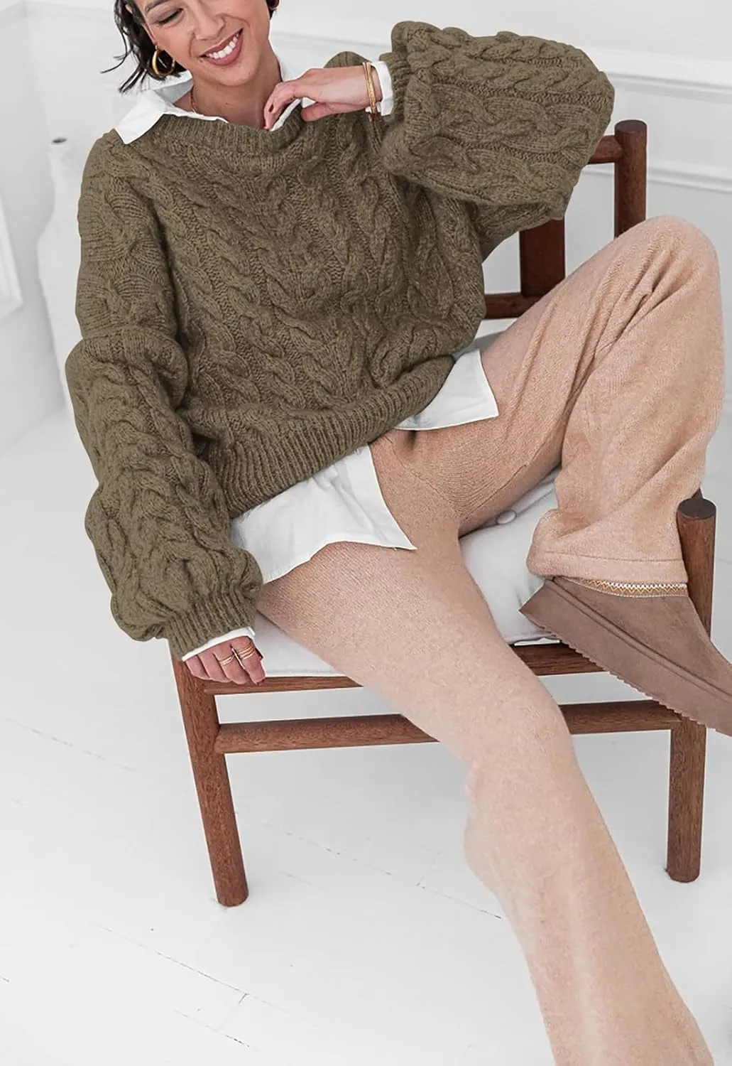 PRETTYGARDEN Womens Sweaters Spring 2025 Cable Knit Long Sleeve Crewneck Oversized Sweater Chunky Pullover Loose Outfits
