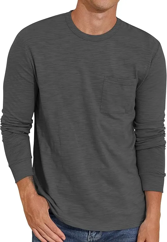 PrettyGuide Men's Cotton Long Sleeve Shirts Undershirt Lightweight Casual Crewneck Pocket T-Shirt
