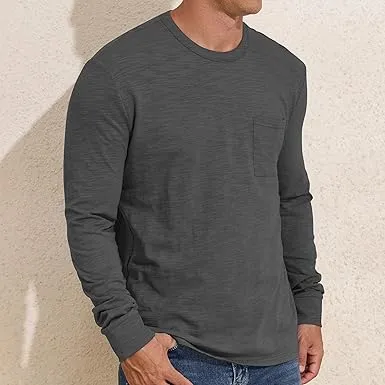 PrettyGuide Men's Cotton Long Sleeve Shirts Undershirt Lightweight Casual Crewneck Pocket T-Shirt
