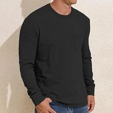 PrettyGuide Men's Cotton Long Sleeve Shirts Undershirt Lightweight Casual Crewneck Pocket T-Shirt