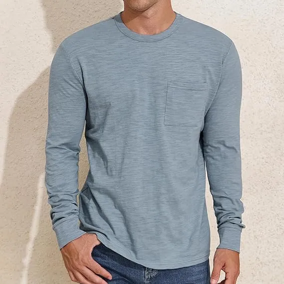 PrettyGuide Men's Cotton Long Sleeve Shirts Undershirt Lightweight Casual Crewneck Pocket T-Shirt