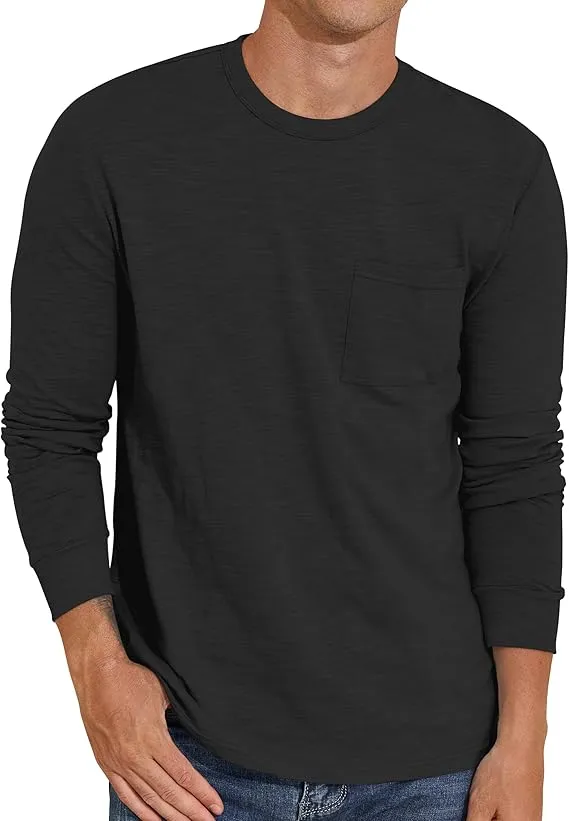 PrettyGuide Men's Cotton Long Sleeve Shirts Undershirt Lightweight Casual Crewneck Pocket T-Shirt