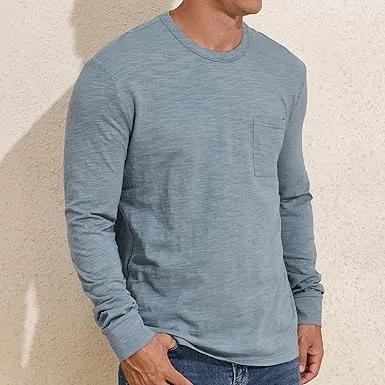PrettyGuide Men's Cotton Long Sleeve Shirts Undershirt Lightweight Casual Crewneck Pocket T-Shirt