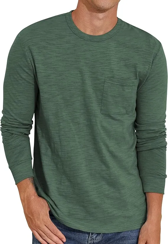 PrettyGuide Men's Cotton Long Sleeve Shirts Undershirt Lightweight Casual Crewneck Pocket T-Shirt