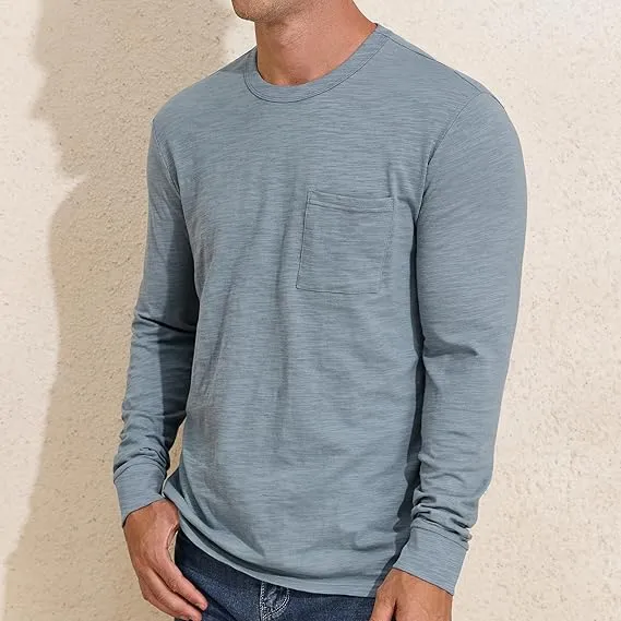 PrettyGuide Men's Cotton Long Sleeve Shirts Undershirt Lightweight Casual Crewneck Pocket T-Shirt