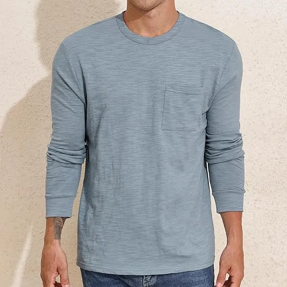 PrettyGuide Men's Cotton Long Sleeve Shirts Undershirt Lightweight Casual Crewneck Pocket T-Shirt