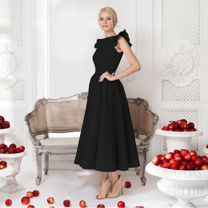 Pure Color Sleeveless Scoop Tea-length Party Dress