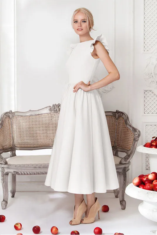 Pure Color Sleeveless Scoop Tea-length Party Dress