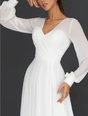 Reception Simple Wedding Dresses Wedding Dresses A-Line Scoop Neck 3/4 Length Sleeve Knee Length Lace Bridal Gowns With Sashes / Ribbons Appliques  Summer Wedding Party