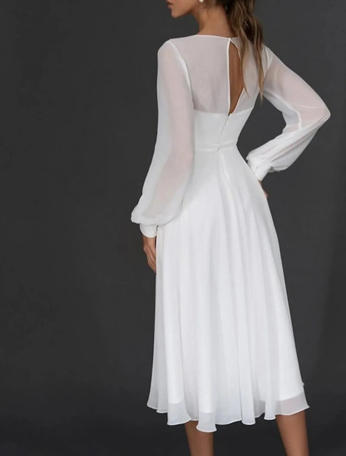 Reception Simple Wedding Dresses Wedding Dresses A-Line Scoop Neck 3/4 Length Sleeve Knee Length Lace Bridal Gowns With Sashes / Ribbons Appliques  Summer Wedding Party