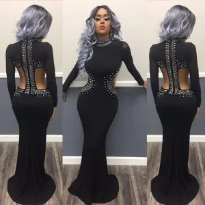 Sequins Cut Out High Neck Long Mermaid Party Dress