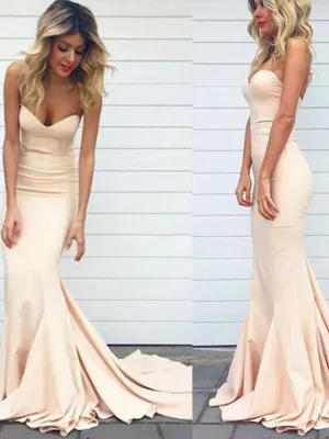 Simple Beige Neutral Tight Mermaid Prom Dress Fs035