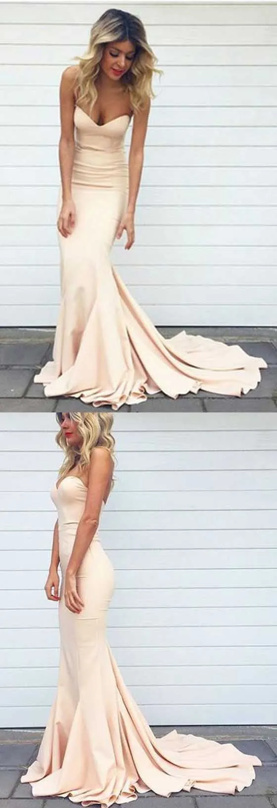 Simple Beige Neutral Tight Mermaid Prom Dress Fs035