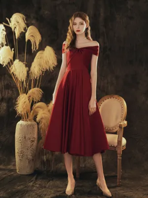 Simple Burgundy Satin Short Prom Dress Burgundy Homecoming Dress