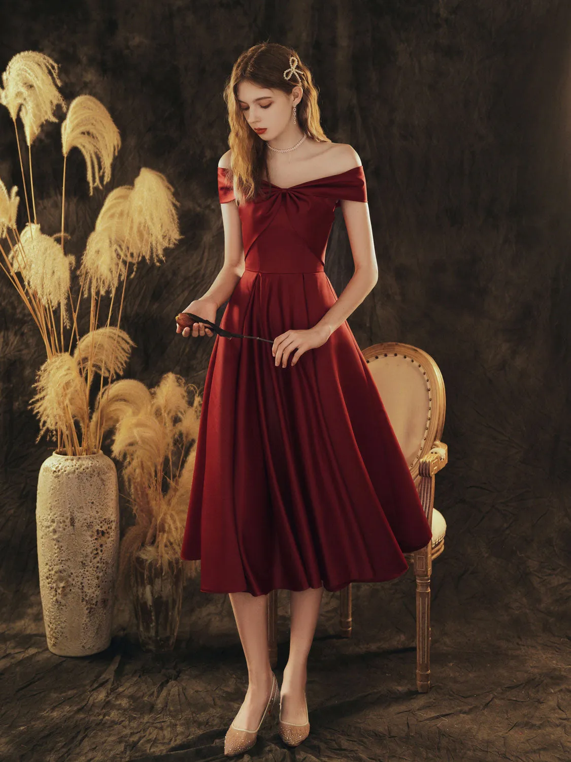 Simple Burgundy Satin Short Prom Dress Burgundy Homecoming Dress