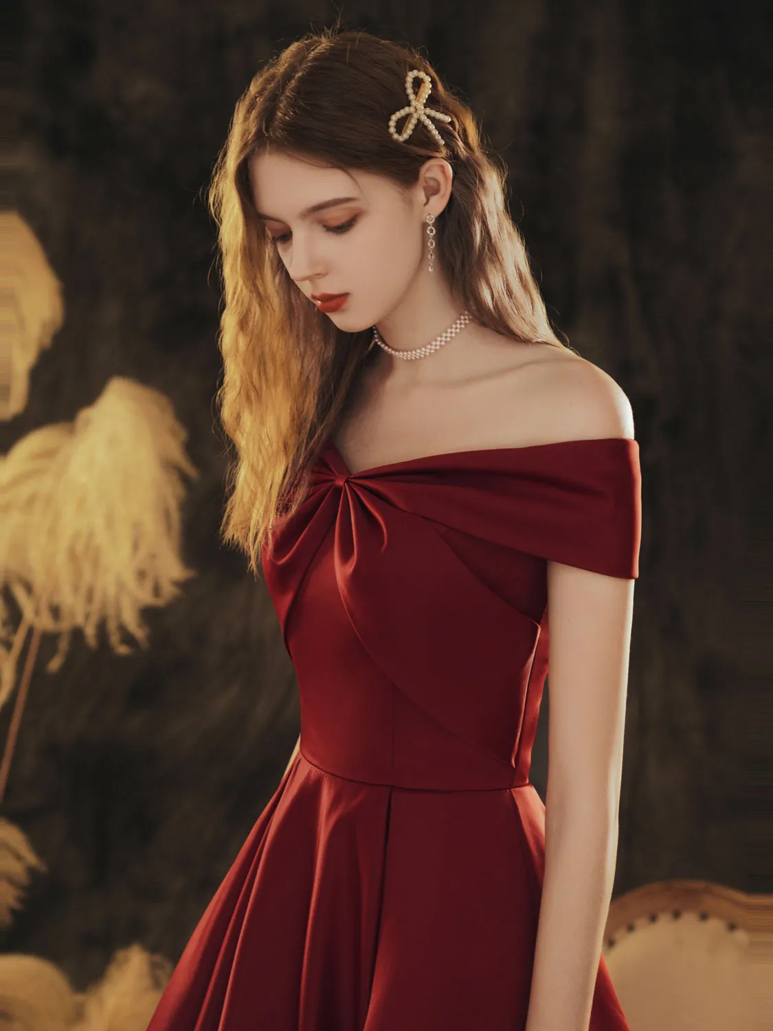 Simple Burgundy Satin Short Prom Dress Burgundy Homecoming Dress