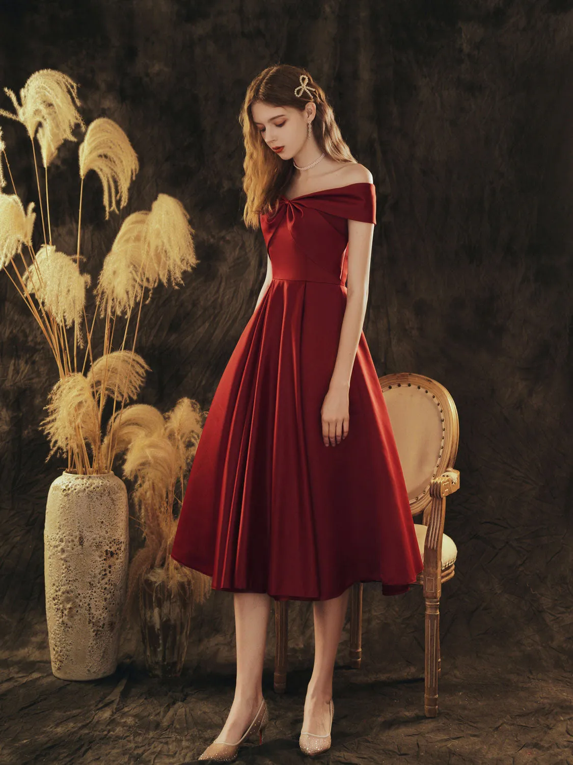 Simple Burgundy Satin Short Prom Dress Burgundy Homecoming Dress